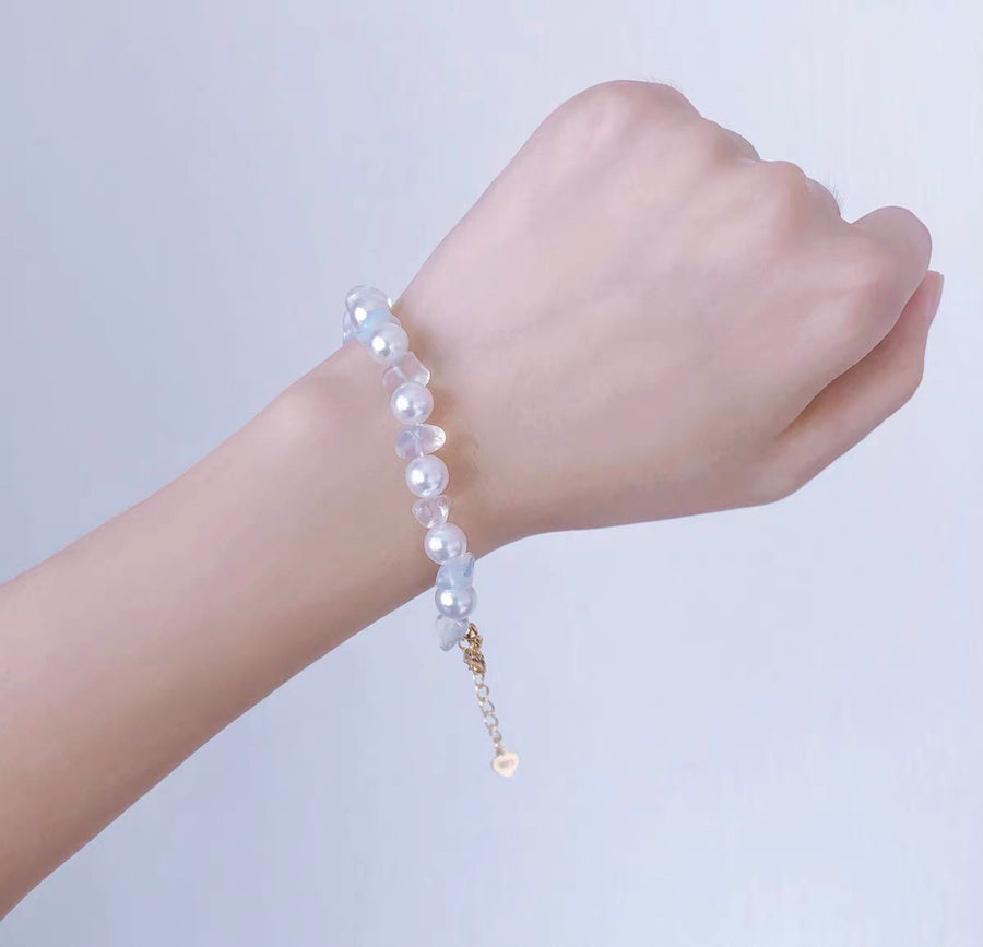 Handmade fresh water pearl & moonstone adjustable bracelet
