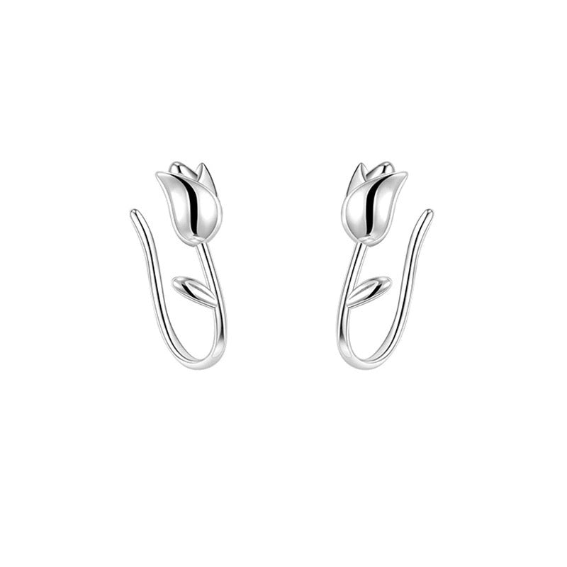 Silver rose hoop earrings