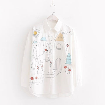 Embroidered elephant cotton shirt