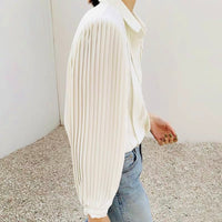 Silky pleated sleeve white shirt with lace details