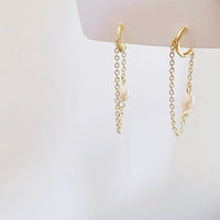 Hanging Pearl Huggie Earrings