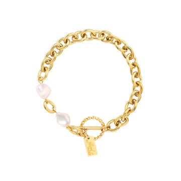 Chunky bracelet with faux pearl in gold