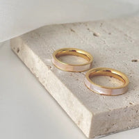 Mother of pearl titanium Steel ring in gold