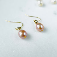 Medium size handmade Fresh water pearl 14t gold plated drop earrings