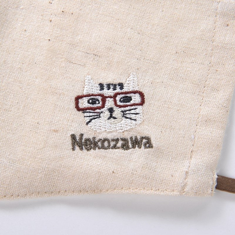 3 layers cotton linen mask with embroidered cat called " Mr.Nekozawa"