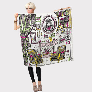 multi-coloured oversized silk scarf: Sweet Home