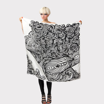 black and white oversized silk scarf