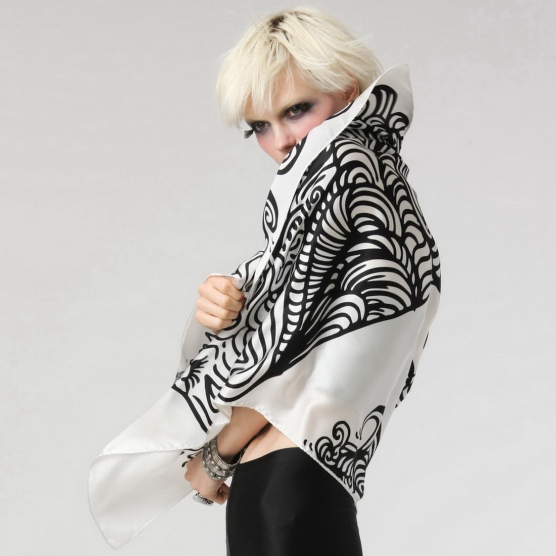 black and white oversized silk scarf