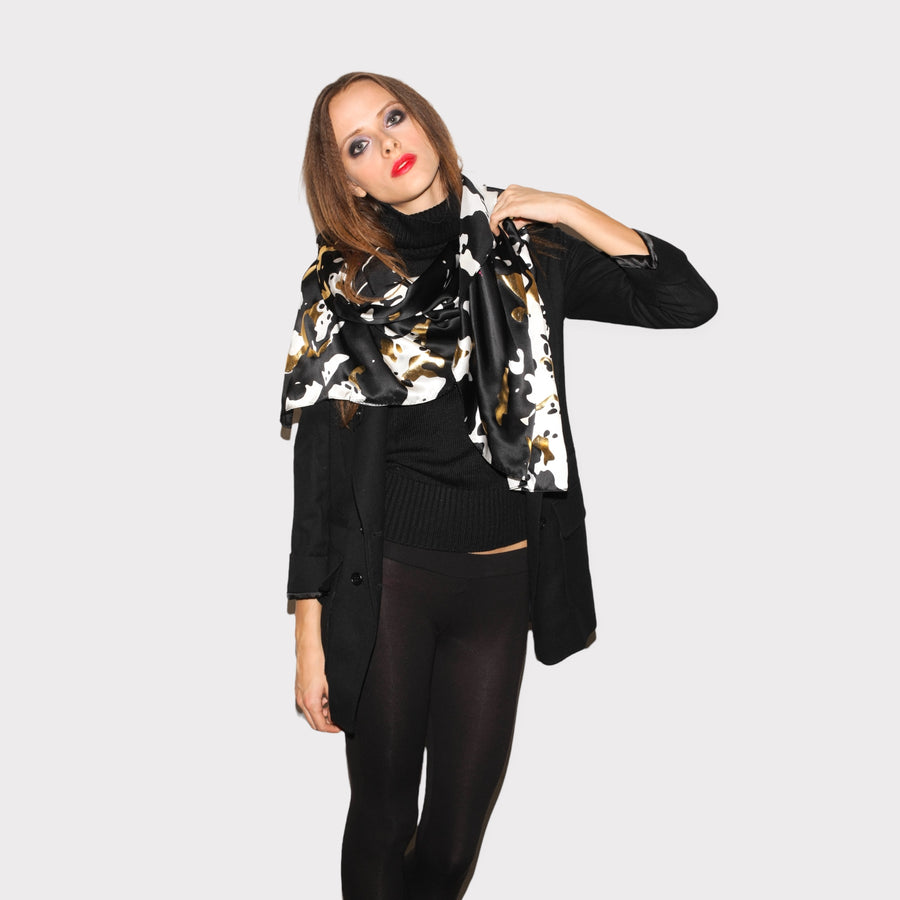 white and black and gold foil oversized scarf