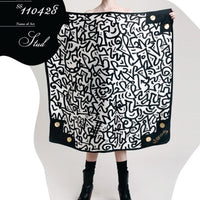 Black and white signature oversized silk scarf with gold studs