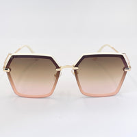 Pink & white hexagonal frame sunglasses with ombre lens