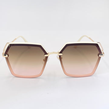 Pink & white hexagonal frame sunglasses with ombre lens