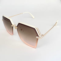 Pink & white hexagonal frame sunglasses with ombre lens
