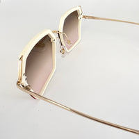 Pink & white hexagonal frame sunglasses with ombre lens