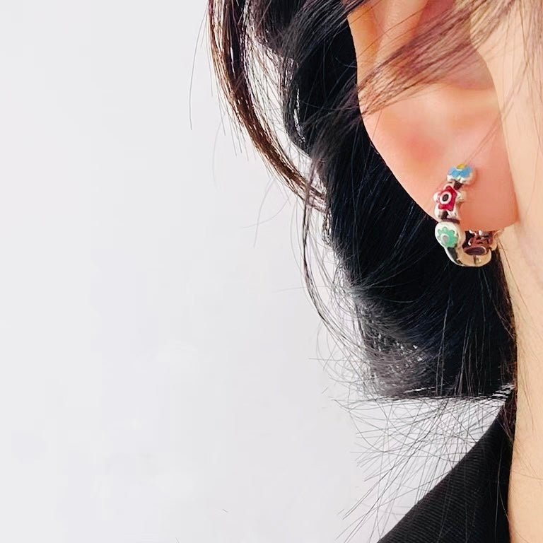 Bright Floral Huggie Earrings