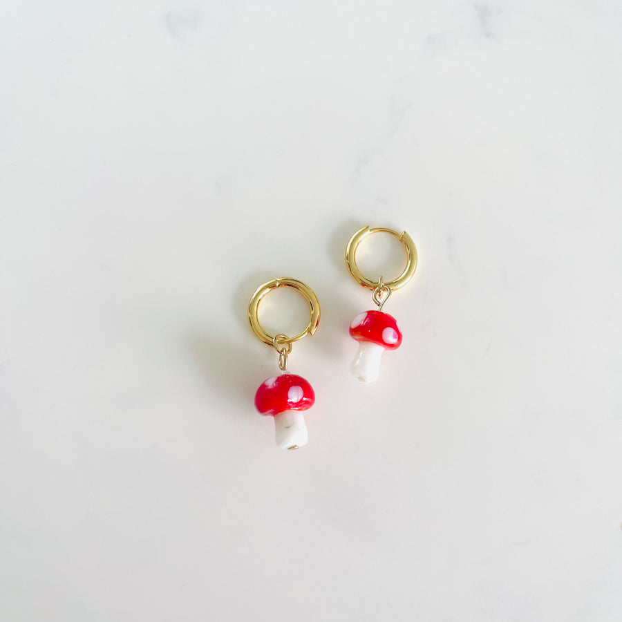 Glass Mushroom Huggie Earrings