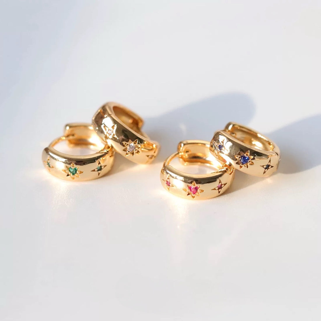 Star Crystal Gold-Plated Hoop Earrings – 4 Colours