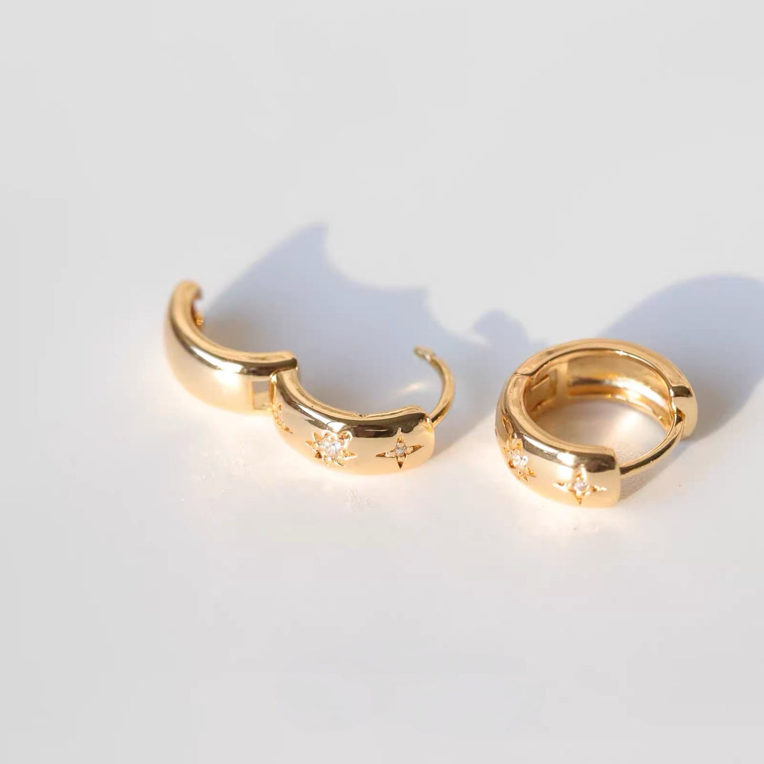 Star Crystal Gold-Plated Hoop Earrings – 4 Colours