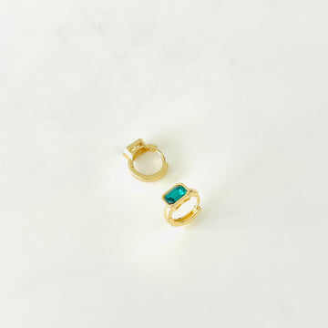 Green Stone Huggie Earrings