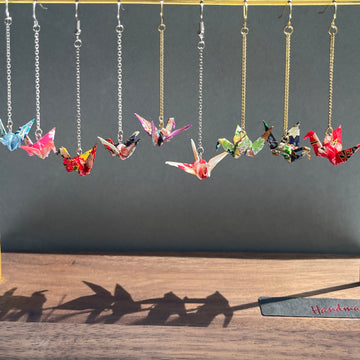 Handmade Origami Crane Earrings - Silver / Gold