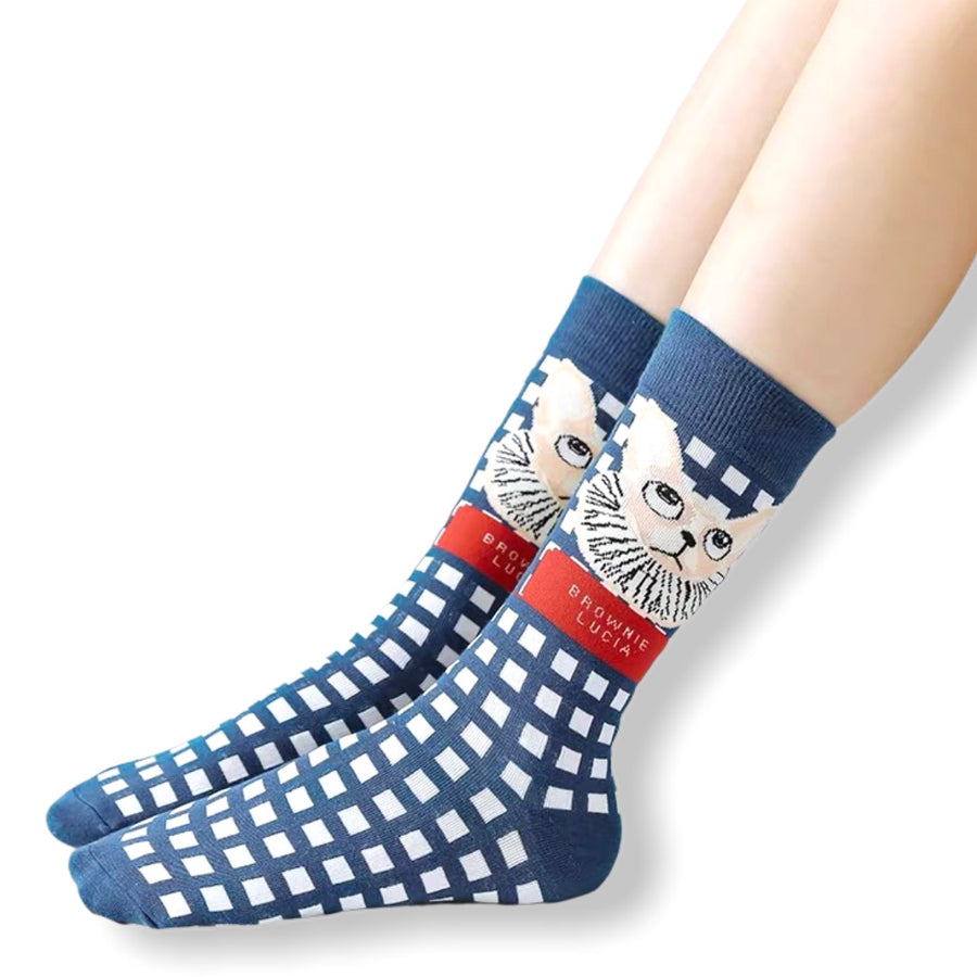 Retro cat socks - blue