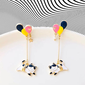 Handmade Ballon cat drop earrings