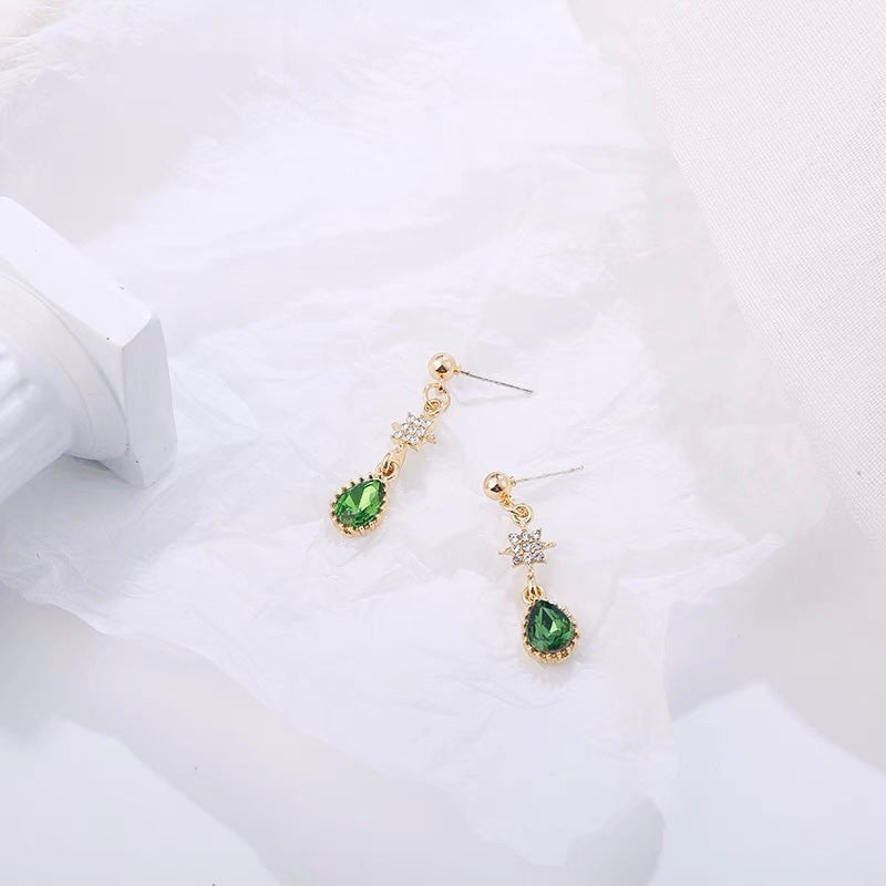 Green Droplet & Star Earrings