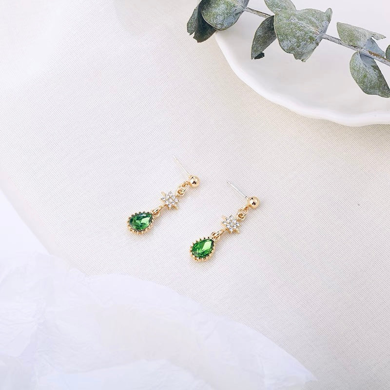 Green Droplet & Star Earrings