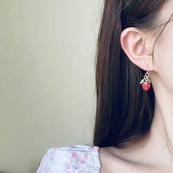 strawberry and daisy charm drop earrings