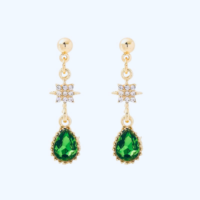 Green Droplet & Star Earrings