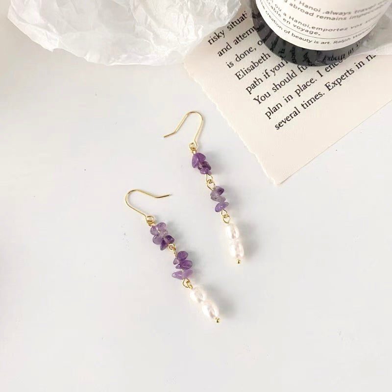Fresh Water Pearl & Amethyst Earrings