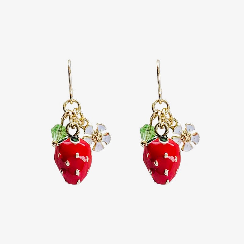 strawberry and daisy charm drop earrings