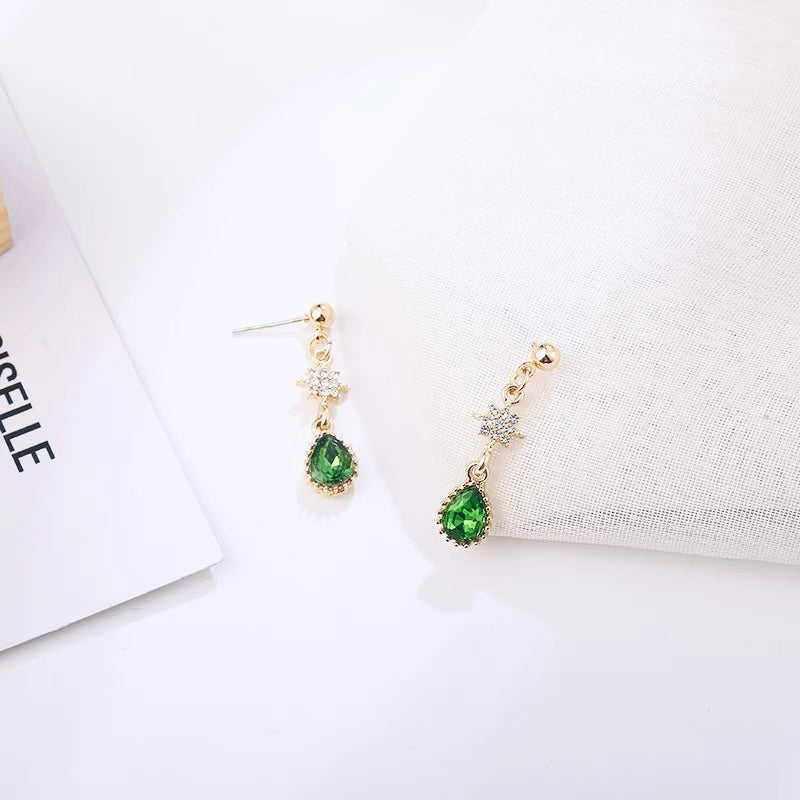 Green Droplet & Star Earrings