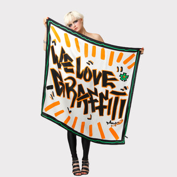 bold orange and green oversized silk scarf