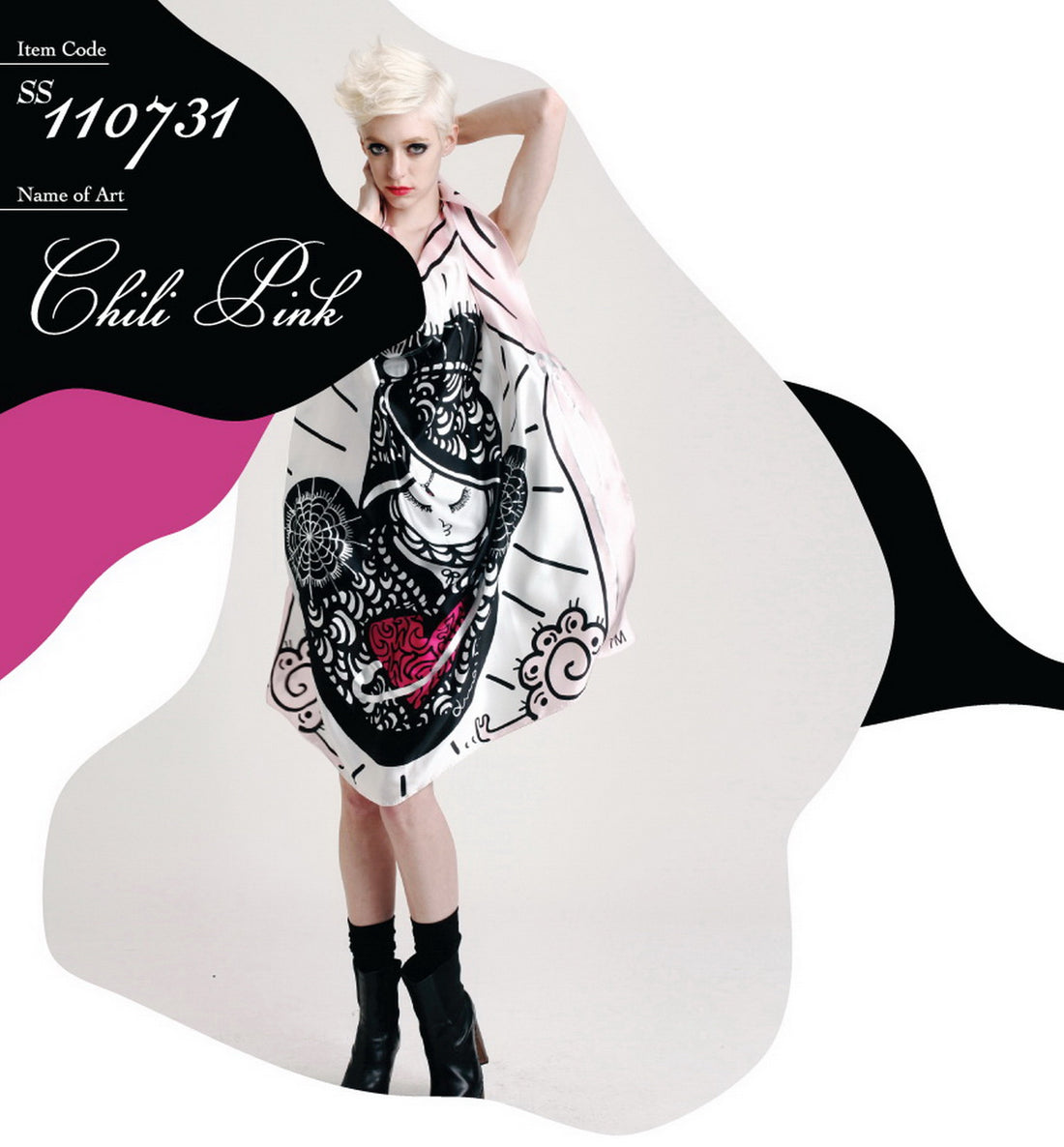 Original CHILI Silk Scarf with silver foil - CHILI