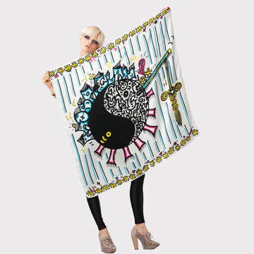 blue, yellow, magenta and black oversized silk scarf